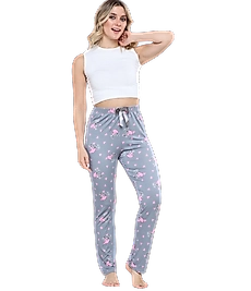 Pijama Altı Modal  Ring Viskon Kumaş Kalp Desenli-Gri