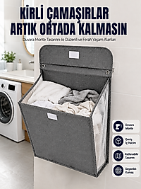 Banyo ve Çamaşır Odası İçin Duvara Asılan Katlanabilir Çamaşır Sepeti