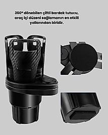 Araç İçi Düzen ve Ambiyans Seti Çift Bardak Tutucu + LED Işık