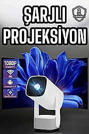 Şarjlı Projeksiyon Oyun Sinema Projektörü 4K HD Görüntü Kaliteli