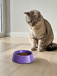 Pati Desen Model Beton Kedi Köpek Mama ve Su Kabı 13 cm çap x 4 cm - Mor