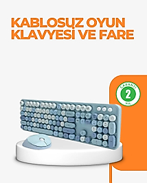 Kablosuz Retro Klavye ve Mouse Seti – 104 Tuşlu Sevimli Tasarım