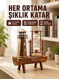 Ahşap Kum Saati ve Deniz Feneri Figürü Bir Arada  Ev Ofis Dekorasyonu Yeni Nesil