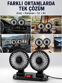 Araç, Karavan ve Tır İçin Çift Fanlı Mini Vantilatör