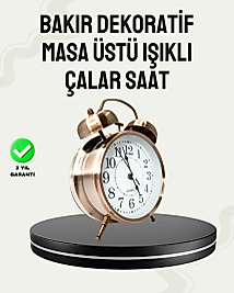 Nostaljik Büyük Boy Metal Masa Saati Bronz Kaplama ve Yüksek Sesli Alarm