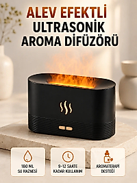 Ultrasonik Aromaterapi Difüzörü 180 ML Hazneli Dekoratif Alev Efektli Nemlendirici