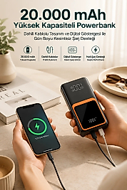 20.000 mAh Taşınabilir Şarj Cihazı Dijital Göstergeli Kablolu Powerbank