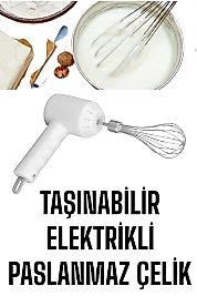 Mikser Çırpıcı Şarjlı Mini Taşınabilir Beyaz Tel Çırpıcı Paslanmaz Çelik