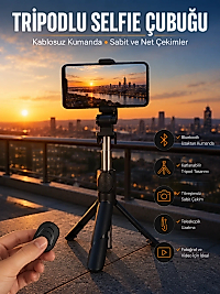 Selfie Çubuğu Tripod Kumandalı Telefon Tutucu Siyah