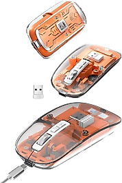Sessiz Tıklama Çift Modlu Bluetooth Ve Alıcı Şeffaf Mouse Fare