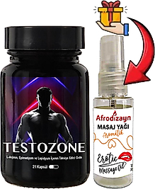 TESTOZONE: 1 ADET ERKEKLERE ÖZEL L-ARGİNİNLİ EPİMEDYUMLU LEPİDYUMLU 21LI FORMÜL + 30 ML AFRODİZAYN MASAJ YAĞI