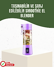 USB Şarjlı Portatif Blender 380ml Çelik 304 Bıçaklı Mobil Smoothie Maker