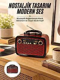 Nostalji Radyo Bluetooth Hoparlör USB-SD Kart Giriş Led Fener Işıklı Bataryalı Pilli Yeni Nesil
