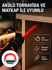 Esnek Bits Uç Seti 12 Parça Manyetik Adaptörlü Matkap Tornavida Aksesuarı