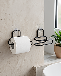 Duvara Yapışkanlı 2'li Siyah Metal Rulo Tutucu UCZZDLYNPLTWCASKISI-4