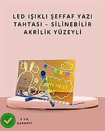 LED Işıklı Şeffaf Yazı Tahtası – Neon Etkili Akrilik Pano, Silinebilir, 7 Renkli Kalemli, 30x20 cm