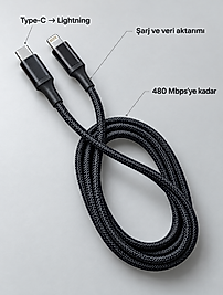 Uzun ve Dayanıklı Type C Lightning PD Hızlı Şarj Kablosu