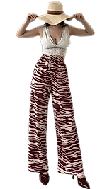 Desenli Belden Lastikli Pantolon - KAHVE DESENLİ