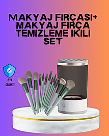 USB Şarjlı Makyaj Fırçası Temizleyici + Profesyonel Fırça Seti