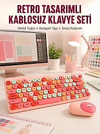 Renkli Retro Tuş Takımlı Klavye – 3 Cihaz Bağlantısı, Medya Kısayol Tuşları Yeni Nesil