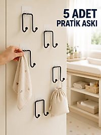 5'li Duvar Tipi Yapışkanlı Askı Pratik Ev ve Yaşam Alanı Askılık Seti