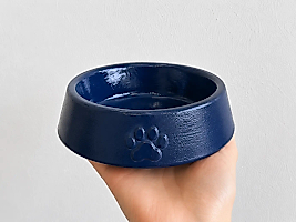 Pati Desen Model Beton Kedi Köpek Mama ve Su Kabı 13 cm çap x 4 cm - Lacivert