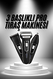 3'lü Set Saç Sakal Kesme Traş Makinesi Burun Kılı Alma Tıraş Makinesi