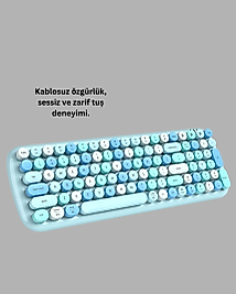 Retro Daktilo Stilli Kablosuz Klavye Mouse Seti – Sessiz ve Şık