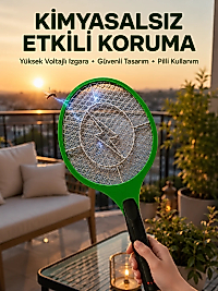 Hafif ve Ergonomik Elektronik Böcek Öldürücü – Güvenlik Koruması ile Pil Kontrollü