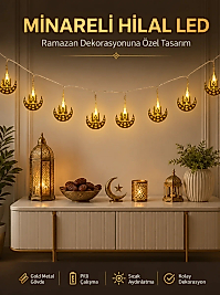 Dekoratif Minareli Hilal LED Işık Metal Gövdeli Ramazan Aydınlatma