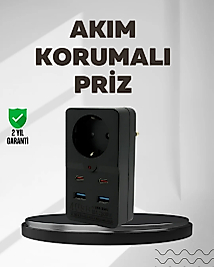 Tip Akım Koruma Prizi 10A 2500W USB Type C Destekli