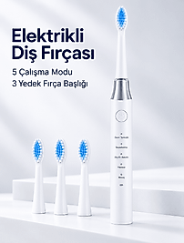 3 Yedek Başlık Hediyeli USB Şarjlı Beyaz Elektrikli Diş Fırçası