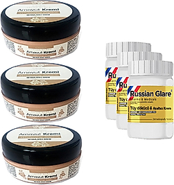 THREE BRAND WHİTENİNG CREAM 50 ML ARNAVUT KREMİ AKLIK KREMİ 3 ADET + RUSSIAN GLARE TÜY DÖKÜCÜ AZALTICI MERHEM 50 ML 3 ADET