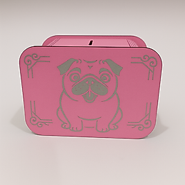Köpek Kumbara - Ağaç işleme -Ceviz Ağacı-Pembe