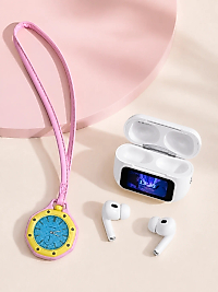Bluetooth 5.4 Kablosuz Kulaklık Pembe Askılı Analog Charm Saat İkili Set
