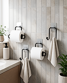 Yapışkanlı Banyo Seti 2 Rulo Tutucu 2 Havlu Askılığı