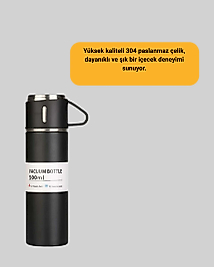 304 Çelik Termos Seti | 2 Bardaklı, 500 ml, Uzun Süre Isı Koruma