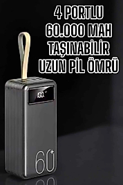 Powerbank 60.000 Mah Hızlı Şarj 4 Çıkışlı Uzun Şarj Süreli Dijital Göstergeli