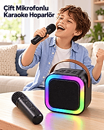 Evde Karaoke İçin Çift Mikrofonlu Şarj Edilebilir Kablosuz Hoparlör
