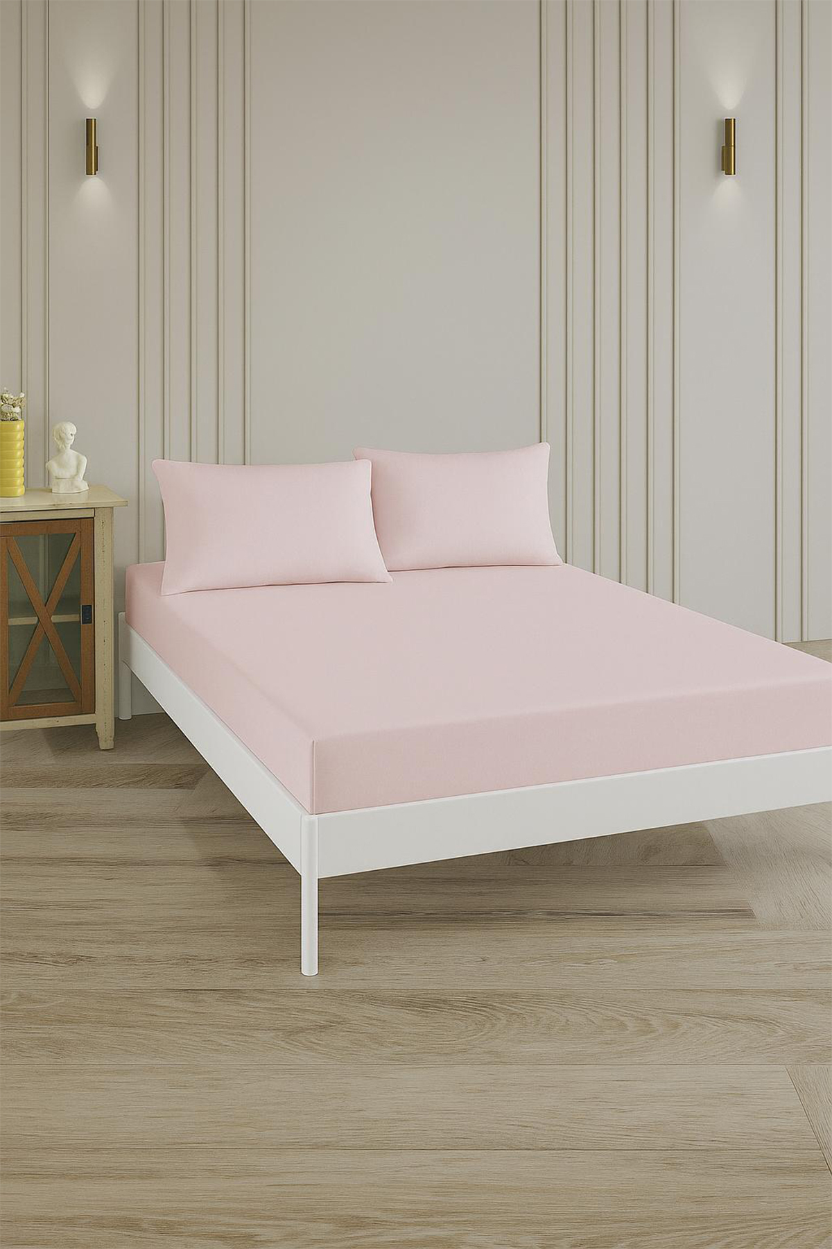 %100 PAMUK ÇARŞAF TAKIMI-Pudra