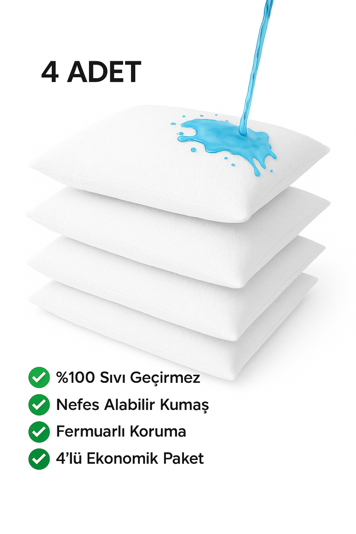 YASTIK ALEZİ SU GEÇİRMEZ SES YAPMAZ YASTIK ALEZ KILIFI 4 ADET